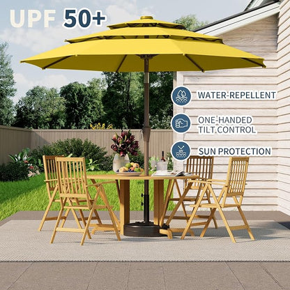 9FT 3 Tiers Patio Umbrella With Auto Tilt And Crank, Outdoor Table Market Umbrella with 8 Sturdy Ribs for Garden, Lawn, Deck, Backyard and Pool