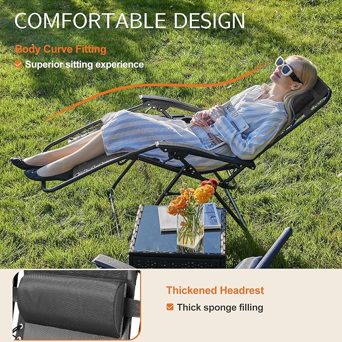Sweetcrispy Zero Gravity Chairs Set of 2, Outdoor Folding Patio Lounge Chair with Cup Holder Tray, Portable Beach Camping Recliner for Poolside, Garden, Backyard, Lawn, Solid Black
