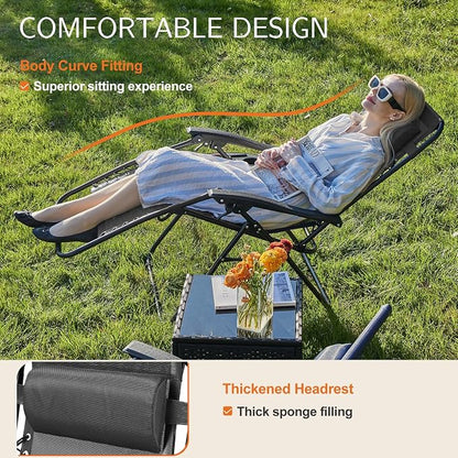 Sweetcrispy Zero Gravity Chairs Set of 2, Outdoor Folding Patio Lounge Chair with Cup Holder Tray, Portable Beach Camping Recliner for Poolside, Garden, Backyard, Lawn, Solid Black