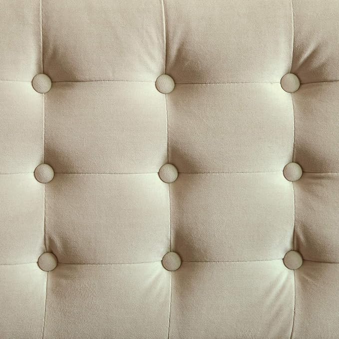 Elle Decor Claire Button Tufted Upholstered Bedroom Bench, Modern Fabric Padded Ottoman with Wooden Legs, Beige
