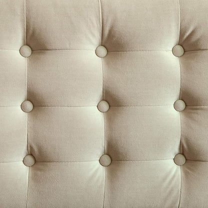 Elle Decor Claire Button Tufted Upholstered Bedroom Bench, Modern Fabric Padded Ottoman with Wooden Legs, Beige