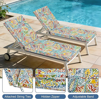 LVTXIII Outdoor Chaise Lounge Cushion 72x21x3 Inch, Water-Repellent Patio Seat Cushion with Ties & Hidden Zipper, Thick Foam Pad for Lawn Chair, Poolside, Patio Furniture, Paisley Multi
