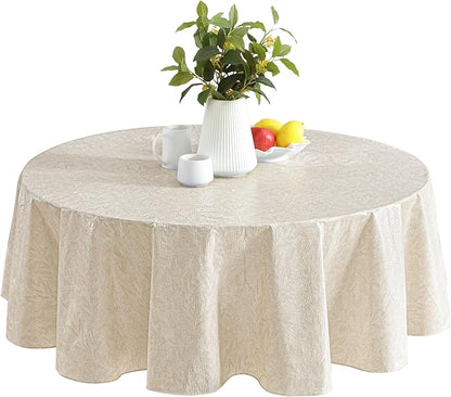 Newbridge Napa Leaf Taupe Vinyl Flannel Backed Tablecloth, 70 Inch Round, Hotel Quality Waterproof Indoor Outdoor Table Cover for Kitchen, Patio, Dining, BBQ