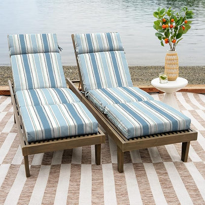 Arden Outdoor Chaise Cushion, 21 in x 72 in, Weather-Proof, Rain-Proof, Fade Resistant Patio Cushion for Chaise Lounger French Blue Linen Stripe | Lounge Cushion, Weather-Proof, Rain-Proof, Fade Resistant for Chaise Lounger, Mold and Mildew Resistant