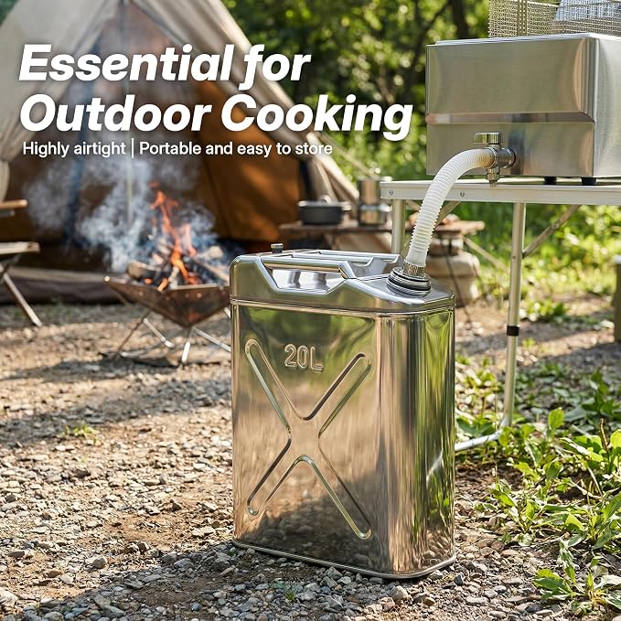 2.6 Gallon Cooking Oil Storage Container with Strainer Fryer Drain Hose, 304 Stainless Hot Oil Container for Kitchen, Large Grease Can & Water Jug for Restaurant, Dining Car, Picnic, Camping