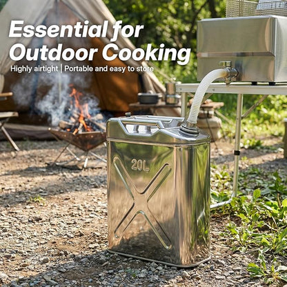 2.6 Gallon Cooking Oil Storage Container with Strainer Fryer Drain Hose, 304 Stainless Hot Oil Container for Kitchen, Large Grease Can & Water Jug for Restaurant, Dining Car, Picnic, Camping