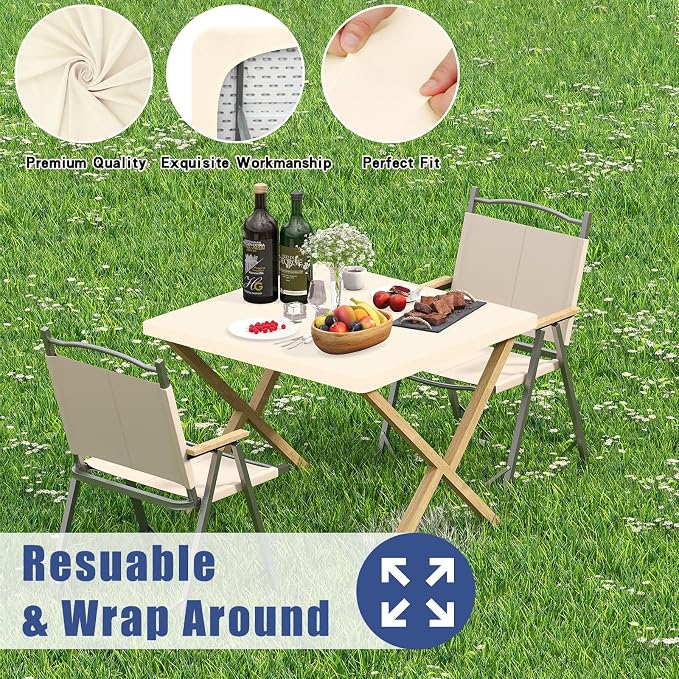 Moosfor 2 Pack Square Spandex Fitted Table Cloth, Elastic Tablecloth | Washable Picnic Table Cover, Stretch Waterproof Table cloths for Party, Patio, Dining, Kitchen, 34" x 34", Champagne