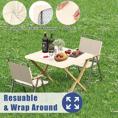 Moosfor 2 Pack Square Spandex Fitted Table Cloth, Elastic Tablecloth | Washable Picnic Table Cover, Stretch Waterproof Table cloths for Party, Patio, Dining, Kitchen, 34" x 34", Champagne