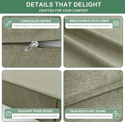 Summsun Water Resistant Outdoor Chair Cushions, Faux Linen Backrest and Deep Seat Cushion Set with Ties, Removable Cover, Non-Slip Bottom for Patio Furniture, 24 x 24 Inch, Mocca Green