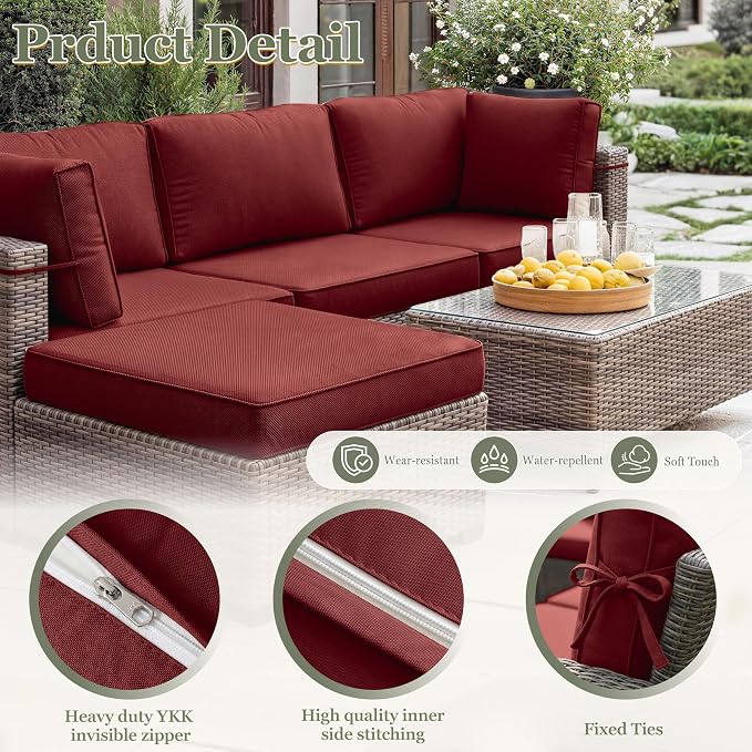 9 Pcs Outdoor Patio Cushions Covers Replacement Sets, Covers Only | 9 Pcs Patio Cushions Covers Replacement UV Resistant, Water Anti-Slip, Heavy-Duty Zippers for 5 Pcs Patio Furniture Set