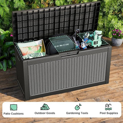 PatioZen 60 Gallon Resin Deck Box, Lockable Outdoor Storage Box for Patio Cushions Storage Furniture,Garden Tools, Pool Supplies, Weatherproof and UV Resistant (Black)