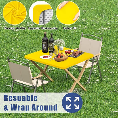 Moosfor 2 Pack Square Spandex Fitted Table Cloth, Elastic Tablecloth | Washable Picnic Table Cover, Stretch Waterproof Table cloths for Party, Patio, Dining, Kitchen, 34" x 34", Yellow