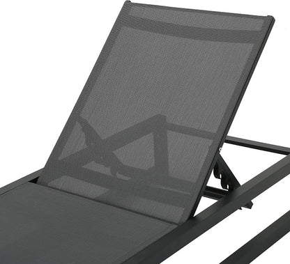 Christopher Knight Home Modesta Outdoor Aluminum Framed Chaise Lounges with Mesh Body, 2-Pcs Set, Black Finish / Grey Mesh