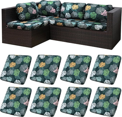 8Pcs Patio Cushion Covers, Outdoor Stretch Cushion Covers, Washable | Stretch Fit, Replacement, Washable and Reusable Furniture Protectors, Fits most patio furniture cushion covers, Cover Only