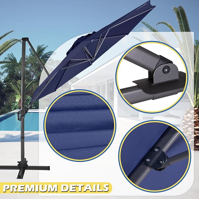 Sunnyglade 10Ft Cantilever Patio Umbrella, 360° Rotation & Integrated Tilting System Offset Umbrella with 8 Sturdy Ribs, Fade-resistant & Waterproof for Garden Backyard Poolside Deck