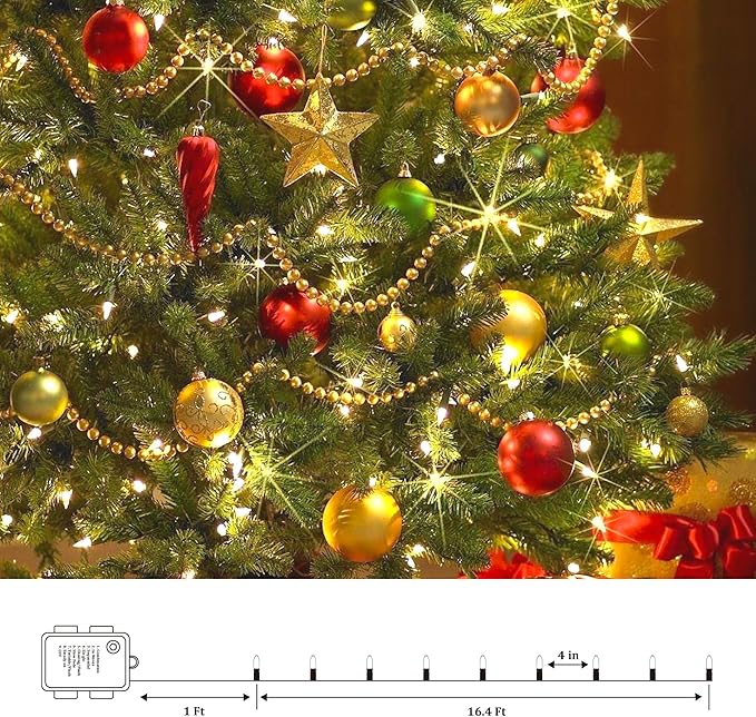 Battery Operated String Lights - 4 Pack Total 66ft 200 LEDs Warm White Christnas Lights with Timer, 8 Modes Waterproof Twinkle Lights for Indoor Outdoor Xmas Tree Wreath Party Holiday Decorations