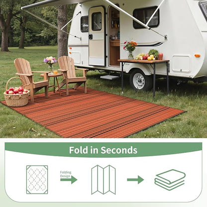 GENIMO Outdoor Rug, Waterproof Plastic Rugs for Patio, 6'x9' Carbon Orange | Outside Larger Modern Carpet Mat for Porch Decor, Deck, Balcony, Camping, RV, Backyard, Picnic, Beach, Reversible, Foldable