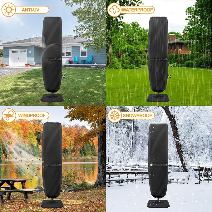 Patio Umbrella Cover for 13'-15' Double-Sided Umbrella, Upgraded 600D Heavy Duty Outdoor Umbrella Covers with Support Pole and Zipper