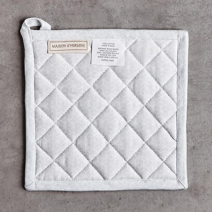 Maison d' Hermine Pot Holders 100% Cotton Heat Resistant Potholders 8" x 8" Hot Pads with Loop BBQ Baking Hotel Farmhouse Kitchen Handling Hot Pans Spring Summer (Pack of 1, Blossoms in Spring)