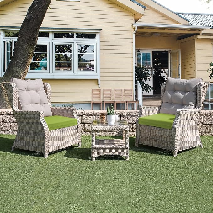 UNIKOME Outdoor Chair Cushions Pack of 4, Water Resistant Patio Cushions with Ties, High Density Sponge Filling Square Corner Seat Cushions for Outdoor Furniture, 18.5"*16"*3", Green