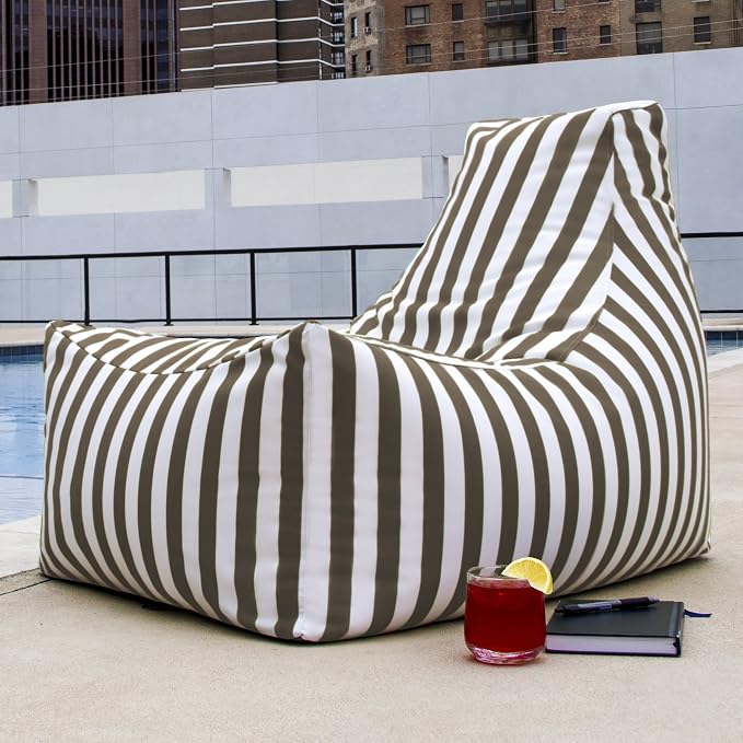 Jaxx Juniper Outdoor Bean Bag Patio Chair & Poolside Lounge, Taupe Striped