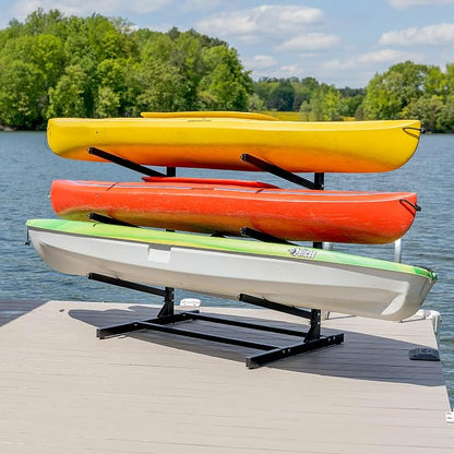 Teal Triangle Adjustable Freestanding Kayak Storage Rack, Holds 3 Kayaks | Outdoor Kayak Rack, Paddle Board Holder, Canoe Rack, Kayak Stand, Felt Padded Arms, Weather Resistant Steel
