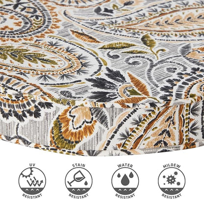 Set of 2 Outdoor 18 inch Round Patio Dining Chair Pads – Comfortable Fiber-Filled Seat Cushions with Ties, Reversible Polyester Fabric - Arctic Paisley