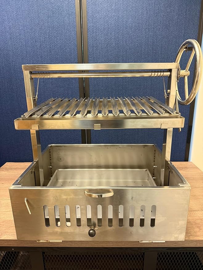 Santa Maria Grill Built in BBQ Cooking Grill -Argentine Barbecue V grate adjustable height- Tabletop model 28 &1/2 by 22 inch