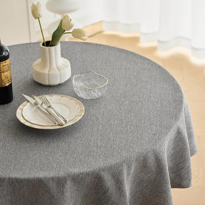 Decorelia Waterproof Faux Linen Tablecloth 60 Inch, Decorative Fabric Anti-Scratch Table Cloth Cover for Dining Table & Kitchen (Round (2-4 Seats), Dark Grey)