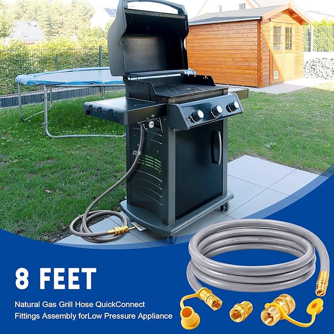 GasSaf 8 FT 1/2" ID Natural Gas Hose with Quick Connect Fitting, Natural Gas Conversion Kit for Gas Grill, Generator, Patio Heater and More - CSA Certified