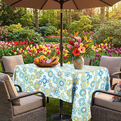 Poise3EHome Outdoor Tablecloth Rectangle with Umbrella Hole Waterproof Flower Tablecloth for Spring Easter Picnic Party Patio Table Camping, Floral (52X70 Zipper)