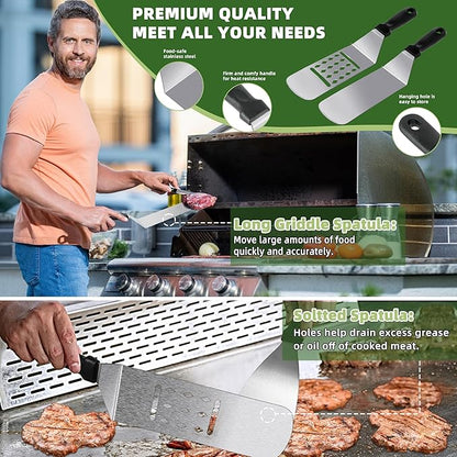 42PCS Blackstone Griddle Accessories Kit, Flat Top Grill Accessories Set for Blackstone and Camp Chef, Grill Spatula Set with Melting Dome, Burger Press, Gifts for Men, for Men