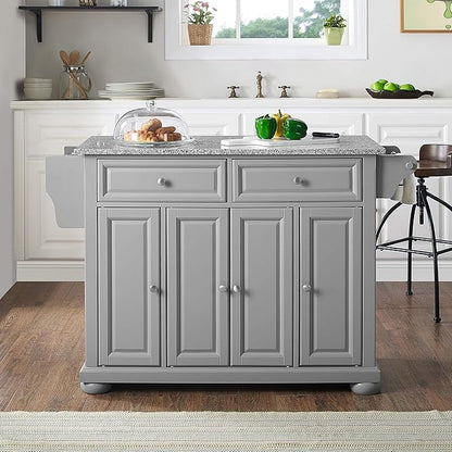 Crosley Furniture Full Size Granite Top Rolling Kitchen Island Storage Cart, Microwave Stand, Spice Rack, Gray