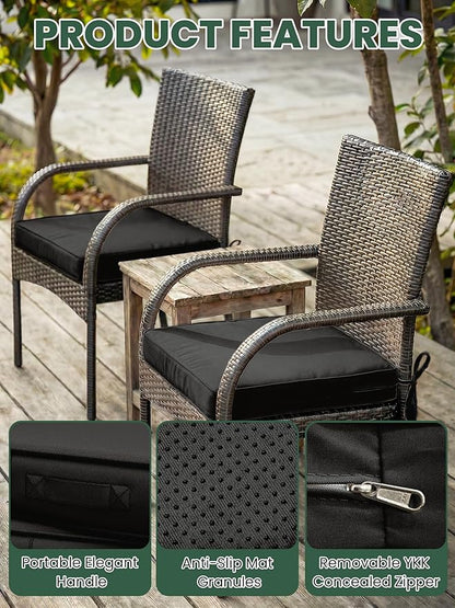 Outdoor Chair Cushion 17 x 16 x 3 Inches Patio Furniture Outdoor Waterproof Seat Cushion, Patio Chair Cushion with Handles and Ties, Square Dining Chair Cushion Set of 2, Black