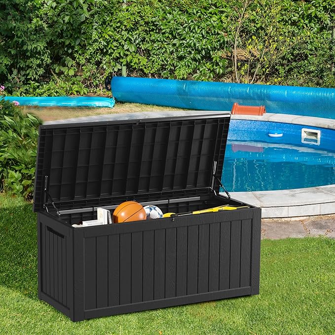 Outdoor Storage Box 270GAL Waterproof Resin Deck Box,UV-Resistant Lockable Delivery Bin for Garden Tools,Large Patio Outside Cushions,Pool Accessories Supplies,Chest,Furniture,Package,Black