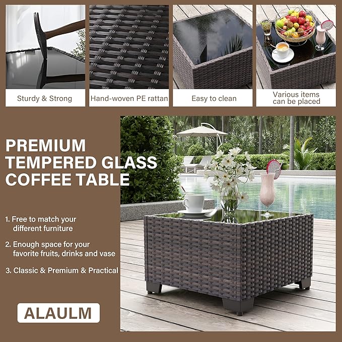 ALAULM 6 Pieces Patio Furniture Set, Oversized Seat/Armrest Sofas and High Back Wicker Sectional Furniture Set with Thick Cushion for Backyard, Garden, Grey