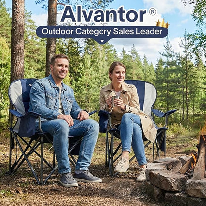 Alvantor 2PC Heavy Duty Folding Camping Chair, 500 LBS Oversized Outdoor Chair with Padded 600D Nylon Seat, Insulated Cooler Pocket, Portable for Hiking, Sports, Backyard