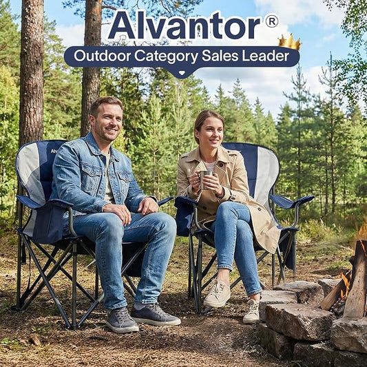 Alvantor Heavy Duty Folding Camping Chair, 500 LBS Oversized Outdoor Chair with Padded 600D Nylon Seat, Insulated Cooler Pocket, Portable for Hiking, Sports, Backyard