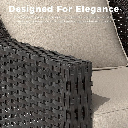 5 Piece Patio Furniture Set, Wicker Outdoor Conversation Set | Patio Chair Set with Olefin Removable Cushion, All-Weather Outdoor Couch with Deep Seat for Porch, Deck and Backyard, Beige
