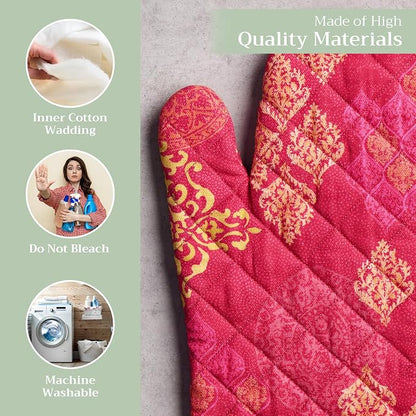 Maison d'Hermine Oven Gloves 100% Cotton Oven Mitt (7" x 13", Pack of 1) | With Loop Heat Resistant BBQ Cooking Gloves Baking Kitchen Handling Hot Pans Thanksgiving Christmas - Versailles