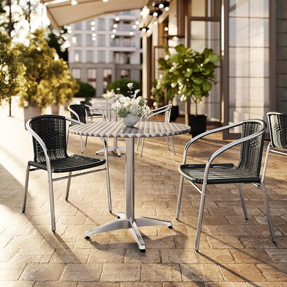 Flash Furniture Lila 31.5'' Round Aluminum Indoor-Outdoor Table Set with 2 Black Rattan Chairs | Indoor/Outdoor Use, Black Rattan Chairs