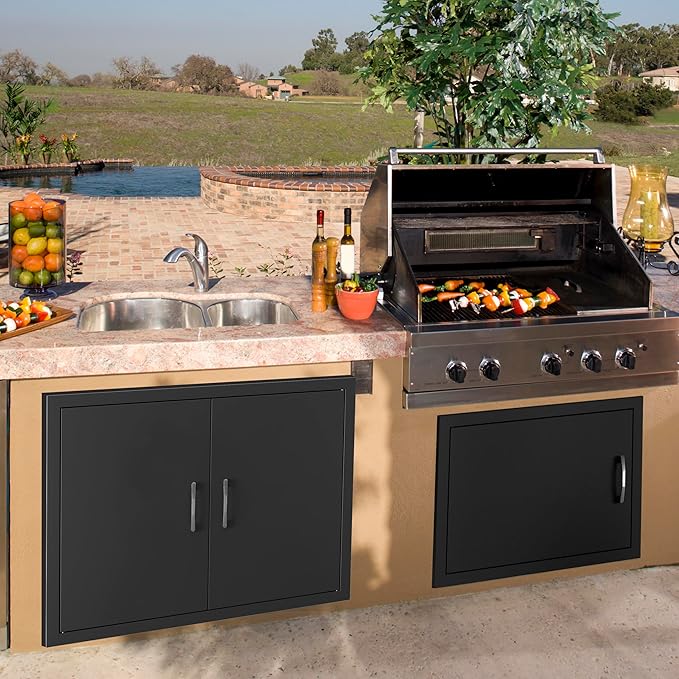 BBQ Outdoor Kitchen Doors Inch Double BBQ Access Door,Rust-Proof Access Door for Outdoor Kitchen, BBQ Island,Grilling Station (24" x 17")