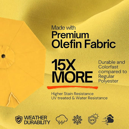 Formosa Covers - 9ft Market Patio Umbrella Replacement Canopy - 6 Ribs Top Canvas - Olefin UV Protective and Water Resistant Umbrella Fabric - Premium Quality Replacement Canopy Cover ONLY (Cabana Yellow)