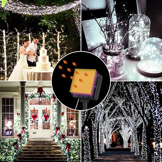 Solar String Lights Waterproof 288FT, 4-Pack Each 72FT 200 LED Solar Powered Fairy Lights with 8 Modes, Solar Twinkle Lights for Outside, Tree, Backyard, Balcony, Christmas (Daylight White)