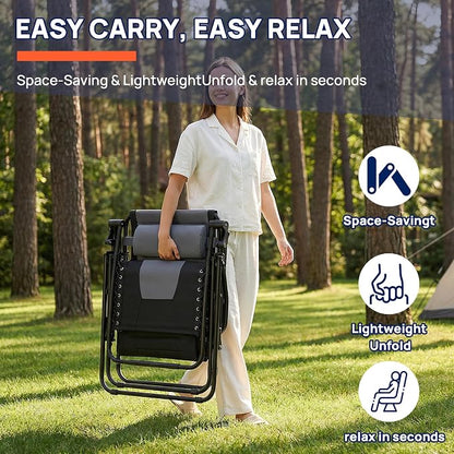 Zero Gravity Lawn Chairs, Oversized Padded Outdoor Chairs with Cup Holder | Oversized Zero Gravity Design, Weightless Comfort with Padded Support, Adjustable Recline, Cup Holder for Lawn and Camping.