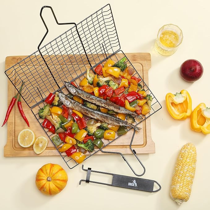 UNCO Stainless Steel Fish & Veg Grill Basket - Black