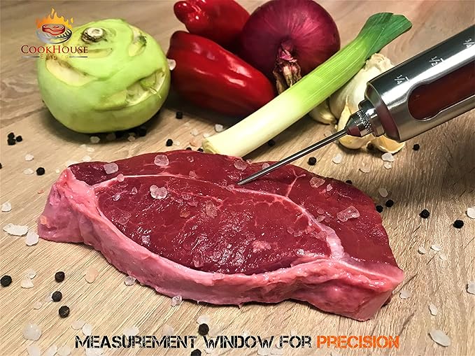 Meat Injectors for Smoking - Stainless Steel Marinade Injector Kit with Case and Window for BBQ, Grilling - 3 Syringe Needles for Injection of Flavor, Sauce - Food Injector for Turkey, Beef, Brisket