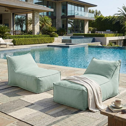 Christopher Knight Home Venny 48" L Outdoor Bean Bag Chair Set of 2, Fabric Bean Bag Chair for Adults and Kids, Indoor/Outdoor Sun Lounger, Patio Lounge Chair Set of 2, Mint