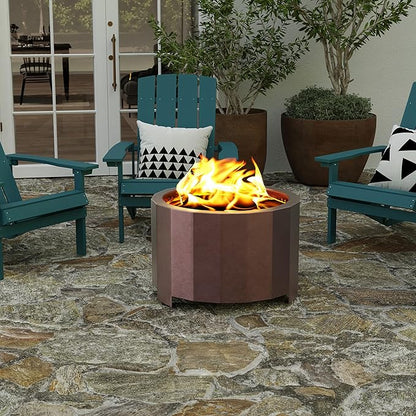 Merrick Lane Aries 27" Smokeless Firepit - Bronze Finish - Wood Burning - Lightweight Portable Design - Waterproof Cover Included - No Assembly Required