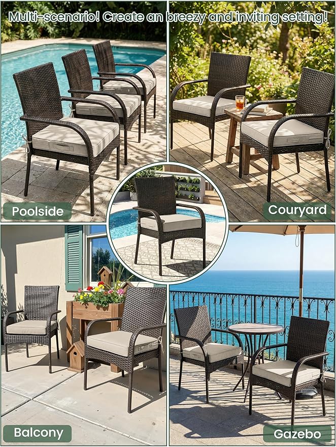 Outdoor Chair Cushion 22 x 22 x 4 Inches Patio Furniture Outdoor Waterproof Seat Cushion, Patio Chair Cushion with Handles and Ties, Square Dining Chair Cushion Set of 4, Cream